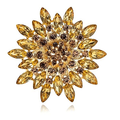 Rhinestone Flower Brooch Pin for Women Fashion Sparkling Crystal Sunflower Floral Brooch Floral Lapel Pins Fashion Wedding Jewelry Gifts - color: Gold