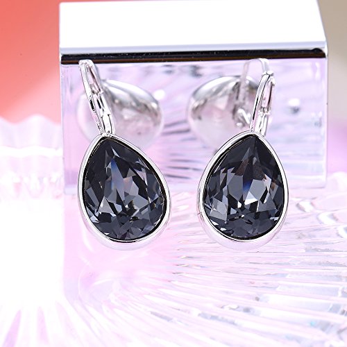 Xuping Jewelry Huggies Crystal Teardrop Earrings for Women Clear Crystals Leverback Silver Earring Fashion Party Jewelry Gifts - color: Black