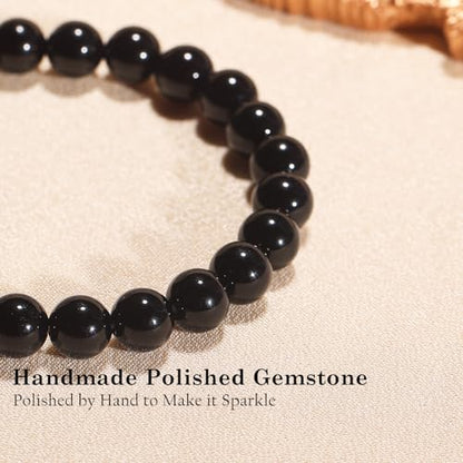 Agate Round Beaded Bracelet for Women Men Natural Agates Stone Healing Bracelets Stretch Elastic Handmade Polished Gemstone Beads Bracelet - color: Black, size: 8mm Beads