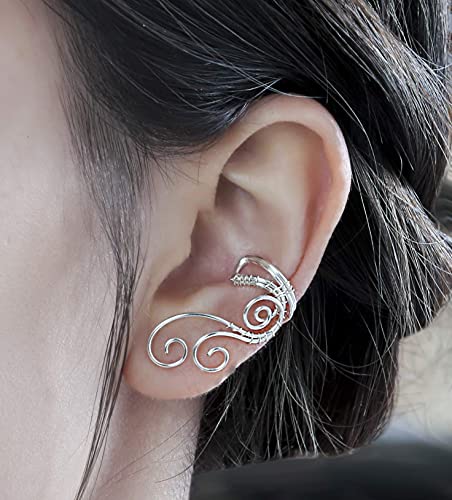 Handmade Ear Cuff Earrings, OwMell Elf Ear Cuffs No Piercing Hypoallergenic Simple Rolled Earrings Fantasy Costume for Party Wearing - style: New Sliver
