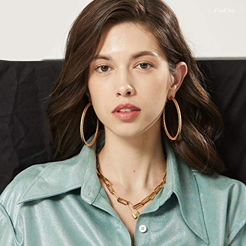 FindChic Chunky Hoop Earrings for Women, Silver/Black/14K Gold Plated Crossover Patterned Hollow Tube Rounded Loop Earrings, 30mm/40mm/60mm/80mm Hoops with Custom Name Options and Gift Box - color: c.Gold, size: 80MM