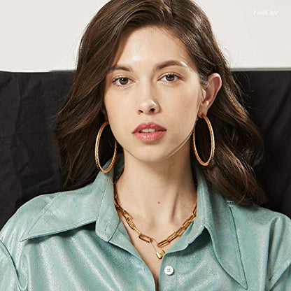 FindChic Chunky Hoop Earrings for Women, Silver/Black/14K Gold Plated Crossover Patterned Hollow Tube Rounded Loop Earrings, 30mm/40mm/60mm/80mm Hoops with Custom Name Options and Gift Box - color: a.Black, size: 80MM