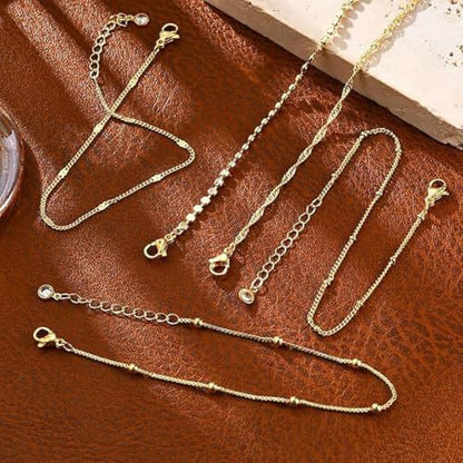 Gold Bracelets for Women, 14K Gold Plated Stackable Bracelet Set, Adjustable Charm Layered Jewelry Paperclip Chain Cuban Link Waterproof Bracelets Gifts