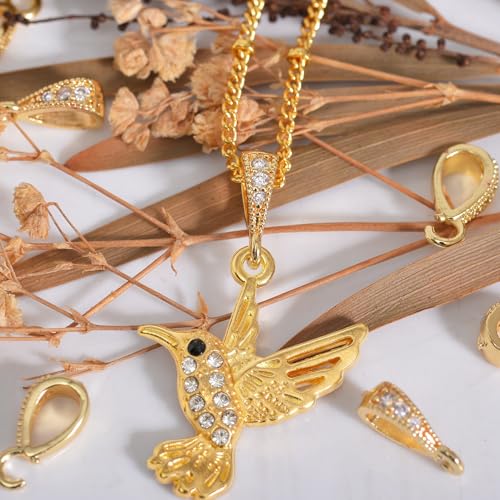 stino 10PCs Small Pendant Bail Clasps for Jewelry (14K Gold Plated) | 10 Pack, Jewelry Connectors, Necklace Bails ,Secure, Jewelry Making - color: 14K Gold Plated