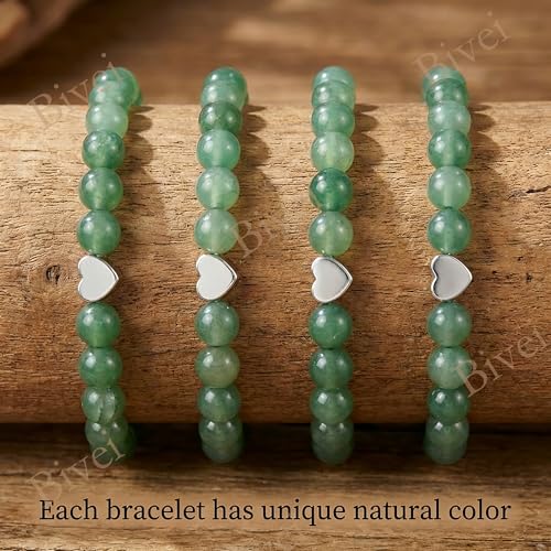 Bivei Crystal Stretch 6mm Bracelets for Women | Handmade Natural Stone Beaded Stretch Bracelet, Stainless Steel Heart Bead, Tranquility Yoga Gift Jewelry for Women - color: Green Aventurine - Growth