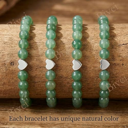 Bivei Crystal Stretch 6mm Bracelets for Women | Handmade Natural Stone Beaded Stretch Bracelet, Stainless Steel Heart Bead, Tranquility Yoga Gift Jewelry for Women - color: Green Aventurine - Growth