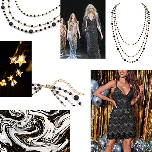 Firstmeet Long Chain Multi Layer Fashion Glass Beads Handmade Necklace for Women - color: Black-j