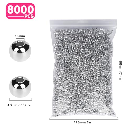 8000PCS Silver Beads for Jewelry Making 4mm Small Seed Beads Bulk | Round Spacer Beads with Holes for Bracelet Necklace Earrings Crafting - color: silver(4mm)