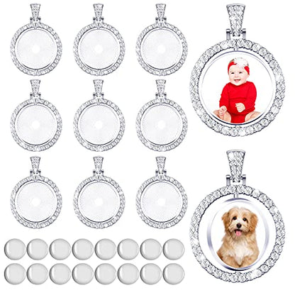 Ferraycle 27 Pieces Rhinestone Bezel Pendant Trays Set Including 9 Pieces Double-Sided Sublimation Blank 1 Inch Bezel Round Pendant Trays Charms with 18 Transparent Glass(Silver) - color: Silver