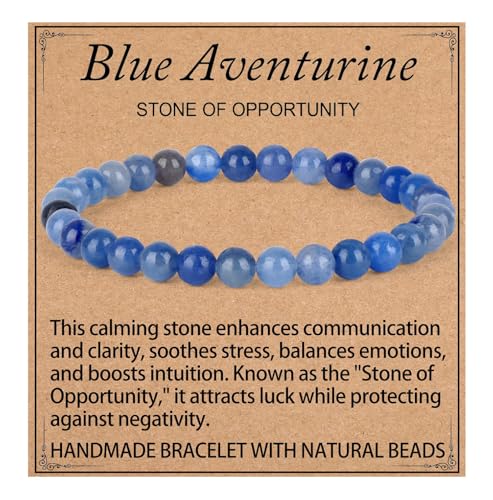 LPBeads Handmade Natural Gemstone Stretch Elastic Bracelet Healing Crystal Round Stone Beads Jewelry Gifts for Women Men - color: Blue Aventurine, size: 6mm