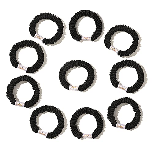 Hair Ties Silk Satin Scrunchies - Small Mini Thin Elestics Ponytail Holder Hair Bands Skinny Scrunchy For Thick Curl Hair No Crease Hair Ties Soft Accessories No Hurt Your Hair for Women and Girls (Black) - color: Black