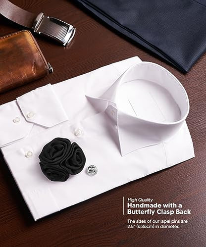 Premium Trio Cluster Flower Lapel Pin - Formal Boutonniere for Men, Flower Brooch Pin - color: Black