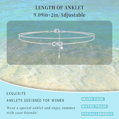 Sterling Silver Ankle Bracelets for Women Gold Waterproof Non Tarnish Beaded Chain Layered Stacking Dainty Butterfly Plus Size Large Anklet Summer Beach Vacation Jewelry Gift - color: silver2