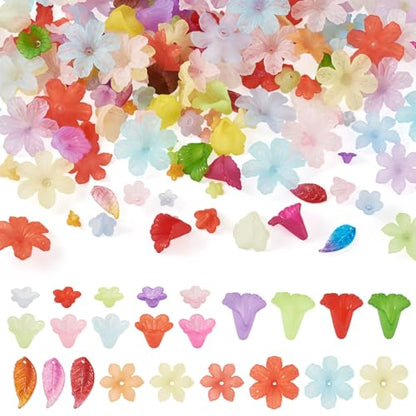 230Pcs Frosted Flower Beads Caps Leaf Acrylic Beads Kit Bell Trumpet Floral Bead Caps Bead Charms Flower Jewelry for DIY Handmade Crafts Jewelry Making Supplies - color: Mixed Flowers