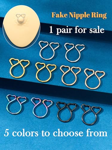 Longita Rose Gold Fake Nipple Rings Non Piercing Nipple Jewelry for Women Adjustable Cute Heart no Piercing Faux Body Jewelry for Women Men Sexy Valentine's Day 1pair