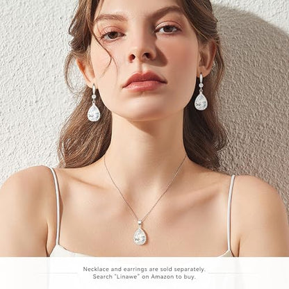 Linawe Imitation Diamond Dangle Earrings for Women Trendy, Rhinestone Drop Chandelier Earrings, Teardrop Crystal Cubic Zirconia Wedding Jewelry Set, 14K Gold/Rose Gold/Silver Tone - color: Silver,April