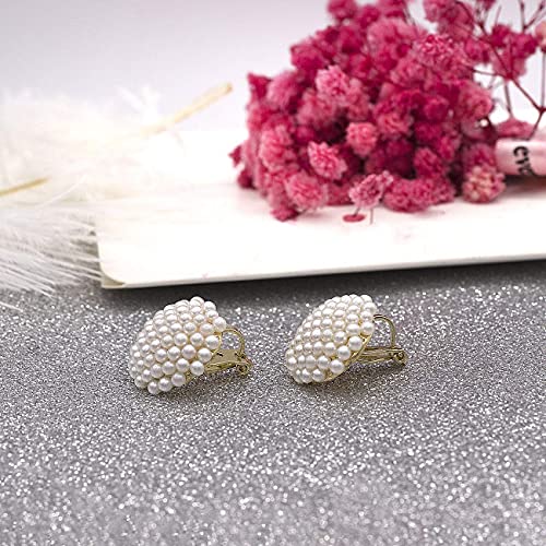 YOQUCOL Simulated Pearl Flower-Cluster Shape Clip On Stud Earrings Non Pierced Ear Earrings for Women - color: A