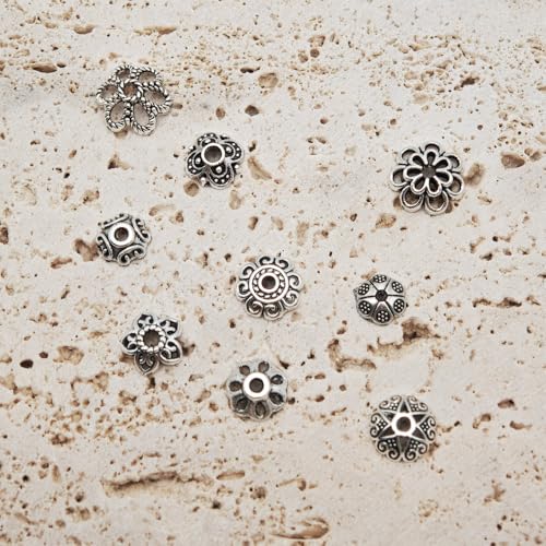 INSPIRELLE 450 Pieces Antique Silver Bead Caps Metal Alloy Filigree Flower Cup Shape Bead for Bracelet Necklace Earring Jewelry Making - color: 450x Bead Caps