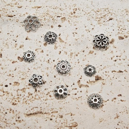 INSPIRELLE 450 Pieces Antique Silver Bead Caps Metal Alloy Filigree Flower Cup Shape Bead for Bracelet Necklace Earring Jewelry Making - color: 450x Bead Caps