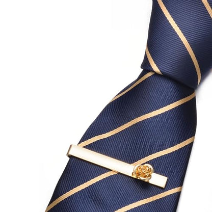 Pearl Rose Tie Clip Cufflinks Set for Men Gold Silver Gun-black Cufflinks and Tie Clip Groom Wedding Business Jewelry - style: Rose Set-Gold