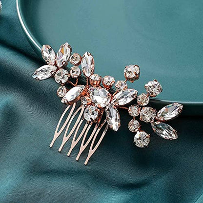 Catery Crystal Wedding Hair Comb Rose Gold Rhinestone Bridal Hairpieces Bridesmiad Clips Accessories for Brides and Women (Rose Gold) - color: C Rose Gold