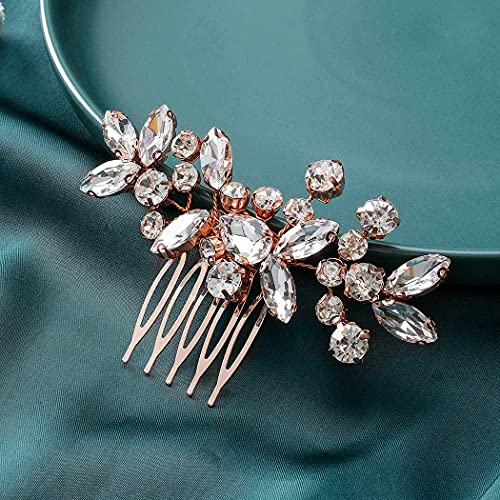 Catery Crystal Wedding Hair Comb Rose Gold Rhinestone Bridal Hairpieces Bridesmiad Clips Accessories for Brides and Women (Rose Gold) - color: C Rose Gold