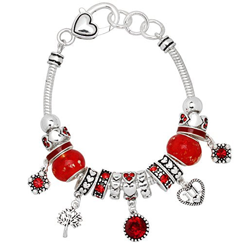 Falari Birthstone Bracelet Multi-Color Charm Beads Silvertone Birthday Gifts for Women - color: 07-July