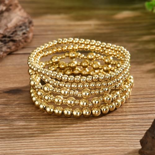 LOTSOF Bohemia Multilayer Beaded Bracelet Set, Turquoise Resin Colorful Surfer Heishi Style Elastic Spring Clasp Friendship Elastic Wristbands Summer Beach Boho Vacation Jewelry - color: Golden