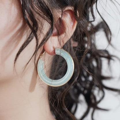 Chunky Gold Resin Hoop Earrings Leverback Statement Huggie Hoops Dangle Drop Dressy Earring Prom Festival Vacation Jewelry for Women - color: Teal, size: Hoop