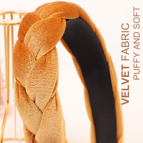 DRESHOW Braided Headbands for Women Velvet Hair Hoop Elastic Criss Cross Hair Bands Accessories - color: 01 Pc: Gold Velvet Braided a