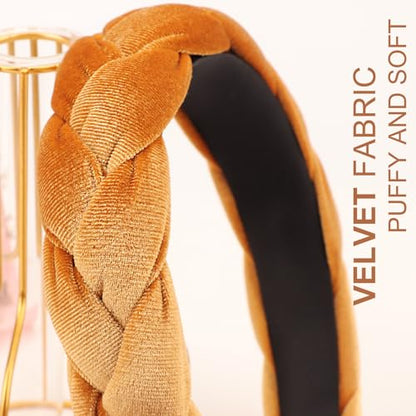 DRESHOW Braided Headbands for Women Velvet Hair Hoop Elastic Criss Cross Hair Bands Accessories - color: 01 Pc: Gold Velvet Braided a