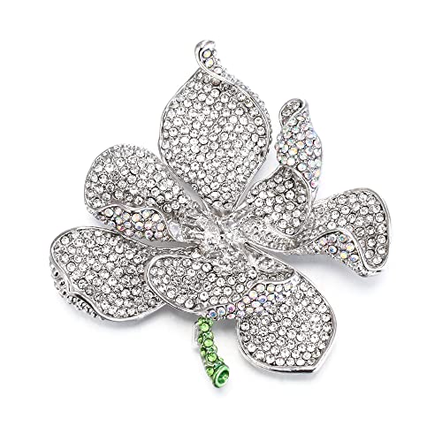 EVER FAITH Women's Austrian Crystal Orchid Flower Petal Brooch - color: Iridescent Clear AB Silver-Tone
