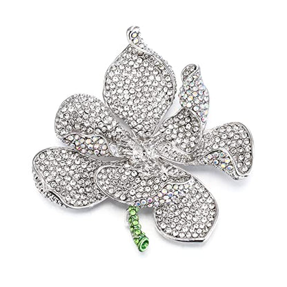 EVER FAITH Women's Austrian Crystal Orchid Flower Petal Brooch - color: Iridescent Clear AB Silver-Tone