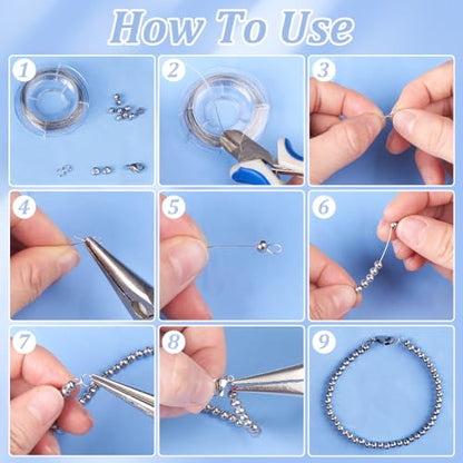 PH PandaHall 700pcs DIY Jewelry Making Supplies Kit Bracelet Findings Kit with Stainless Steel Wire 10m, Stainless Steel Wire Hand Beaded Set for Jewelry Repair Keychains and Necklace Making