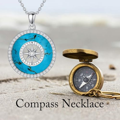 AOBOCO 2026 Graduation Gifts 925 Sterling Silver Compass Pendant Necklace High School College Graduation Jewelry Gifts for Women Daughter - style: C-Turquoise