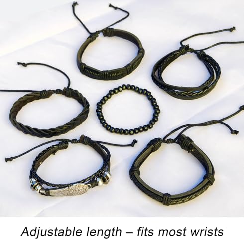 8Pcs Punk Leather Bracelet Set for Men & Women, 6Pcs Braided PU Cuffs, Necklace & Keychain, Adjustable, Stackable - style: Wings