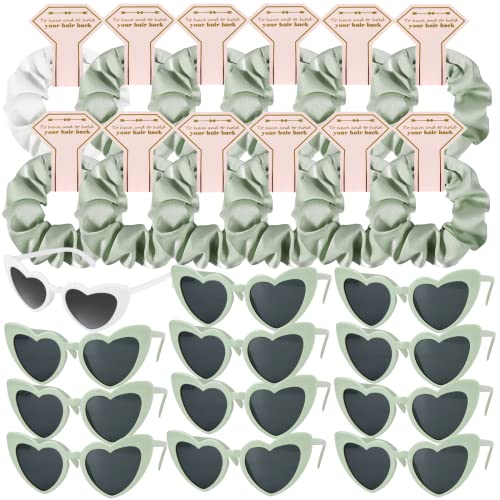 Satin Bridesmaid Scrunchies Bachelorette Hair Ties Set of 6 sunglasses Bridal Shower No Damage Hairties ideas Gift for Wedding Party Favors Bridesmaid Proposal Gifts (12pcs White&Sage Green) - color: 12pcs White&Sage Green