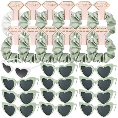 Satin Bridesmaid Scrunchies Bachelorette Hair Ties Set of 6 sunglasses Bridal Shower No Damage Hairties ideas Gift for Wedding Party Favors Bridesmaid Proposal Gifts (12pcs White&Sage Green) - color: 12pcs White&Sage Green