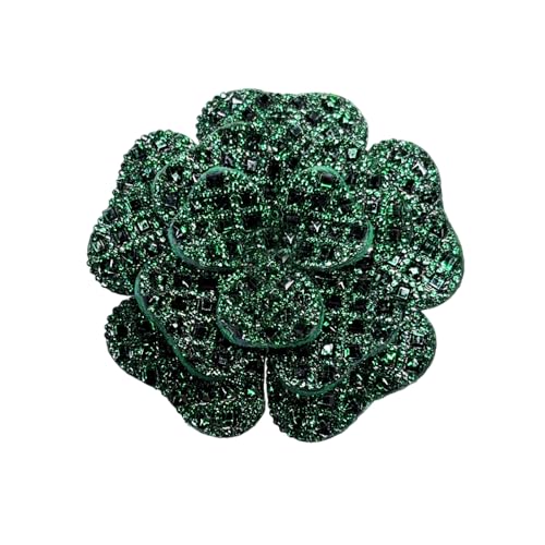 Rhinestone Camellia Flower Brooch Pin for Women Ladies Unisex Fashion Crystal Rose Clover Floral Brooches Lapel Pins Dainty Dress Accessories Jewelry Gift Boutonniere Corsage Wedding Holiday Party 70mm - color: Green