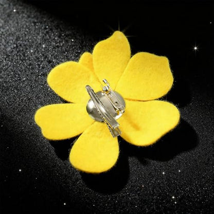 3.74 Inches Rhinestone Camellia Flower Brooch Pins & Hair Clips for Women Elegant Created Crystal Lapel Pin Brooches Wedding Party - color: Yellow
