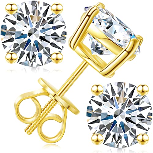 Moissanite Stud Earrings Screw Back 3-10mm 0.2ct-8.0ct 18K White Yellow Rose Gold Plated S925 Sterling Silver Round Cut D Color VVS1 Lab Created Moissanite Earrings for Women Men - color: Gold New Screw Back, size: 0.8 carats (0.4ct 4.5mm*2)