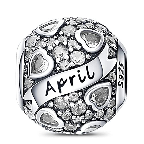 HappyStar 925 Sterling Silver Month Birthstone Charm for Bracelets Necklace，with 5A Cubic Zirconia Dangle Pendant Bead,Happy Birthday Valentine's Day - color: 4-April Birthstones