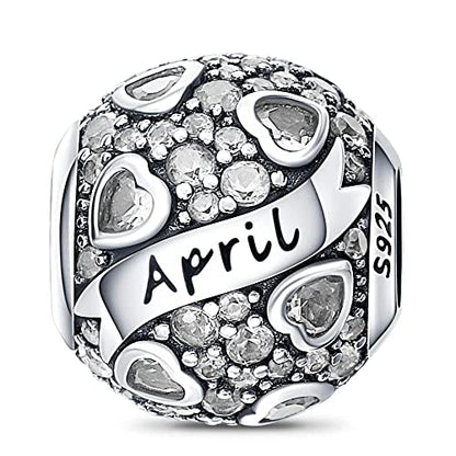 HappyStar 925 Sterling Silver Month Birthstone Charm for Bracelets Necklace，with 5A Cubic Zirconia Dangle Pendant Bead,Happy Birthday Valentine's Day - color: 4-April Birthstones