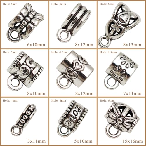 INSPIRELLE 144 Pieces Antique Silver Bails Metal Alloy Bail Bead for Bracelet Necklace Earring Jewelry Making - color: 144x Bead Bails