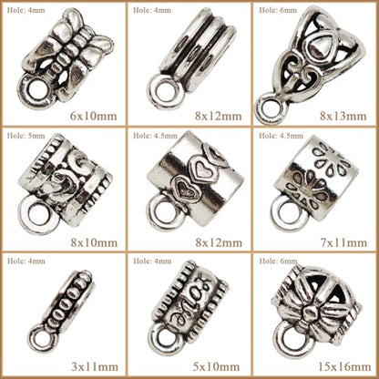 INSPIRELLE 144 Pieces Antique Silver Bails Metal Alloy Bail Bead for Bracelet Necklace Earring Jewelry Making - color: 144x Bead Bails