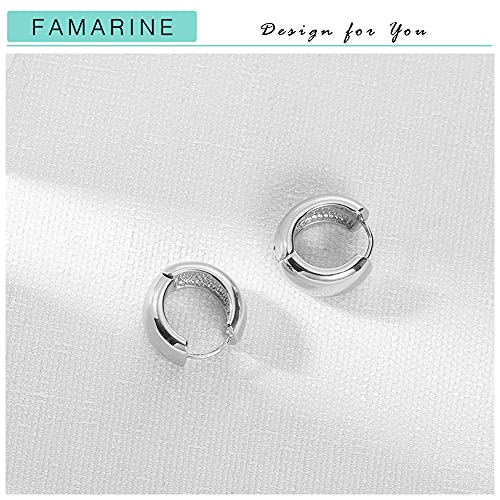 FAMARINE Chunky Thick Hoop Earrings for Women Gold Hoops Huggie Earrings for Men Gift - color: 0.8" Hoop Silver