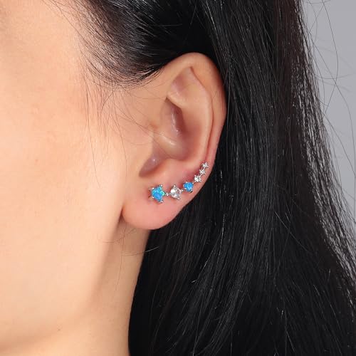CiNily Star Opal Ear Cuffs Climber Earrings, 14K Gold CZ Ear Crawler Earrings for Women Small Cartilage Stud Earrings Fashion Hypoallergenic Jewelry Christmas Day Gifts, White Gold, Rose Gold - color: Silver-Blue Opal, size: Star Opal
