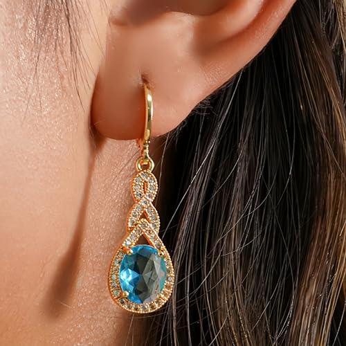 18K Gold Plated Flower Dangle Earrings for Women, Hypoallergenic Cubic Zirconia Earrings, Elegant CZ Drop Earrings, Statement Jewelry Gifts Party Fashion - style: OBS0470-Blue