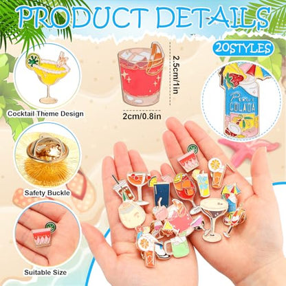 Quelay 20 Pcs Cocktail Enamel Pin Classic Cute Lapel Pin Set Beach Brooch Badges Jewelry for Bartender Aprons, Jackets, Backpacks and Purses, Shirt and Suit Lapels