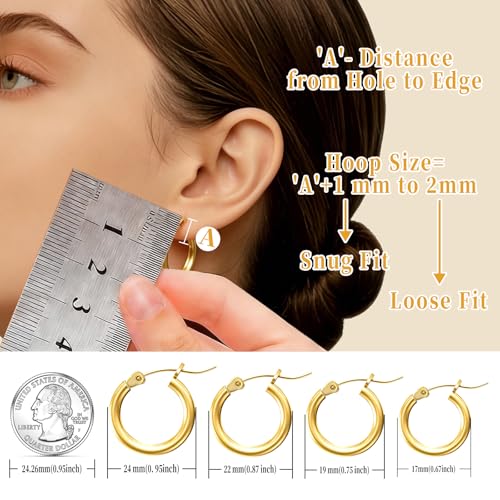2mm Gold Earrings | Post Hoops Earrings For Women,Hollow Tube Hoops Earrings, Thick Gold Hoop Earrings, Hypoallergenic Lightweight Gold Hoop, Large Earrings 17/19//22/24MM - size: 22mm
